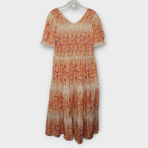 Christy Dawn The Brooklyn Smocked Tiered Maxi Dress L Sunset Gladiola - Picture 2 of 6